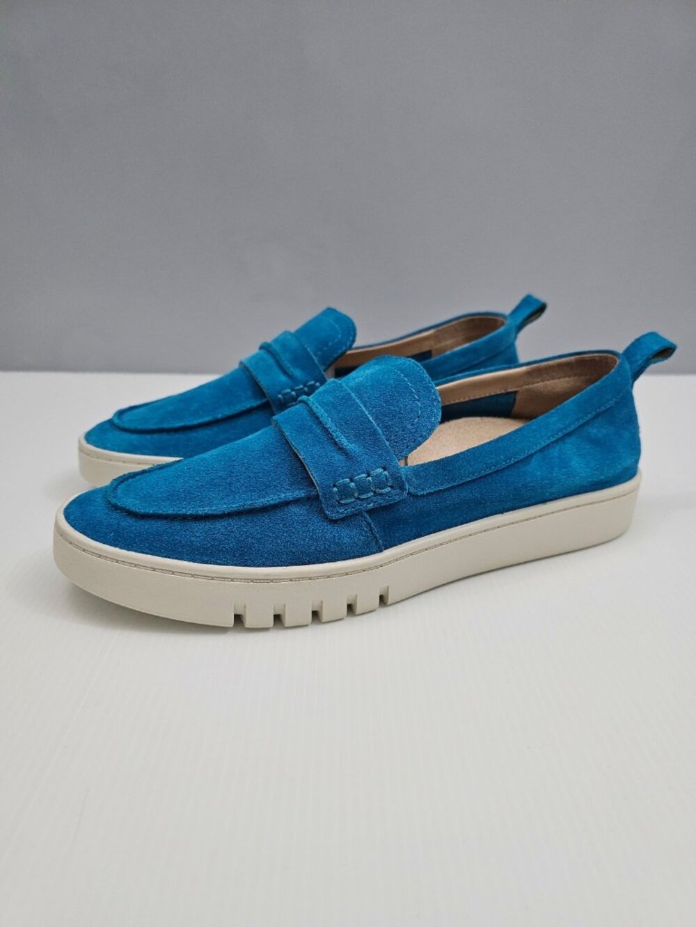 Vionic Chantel Penny Loafer Womens 9 Teal Blue Suede Slip On Comfort Sneaker